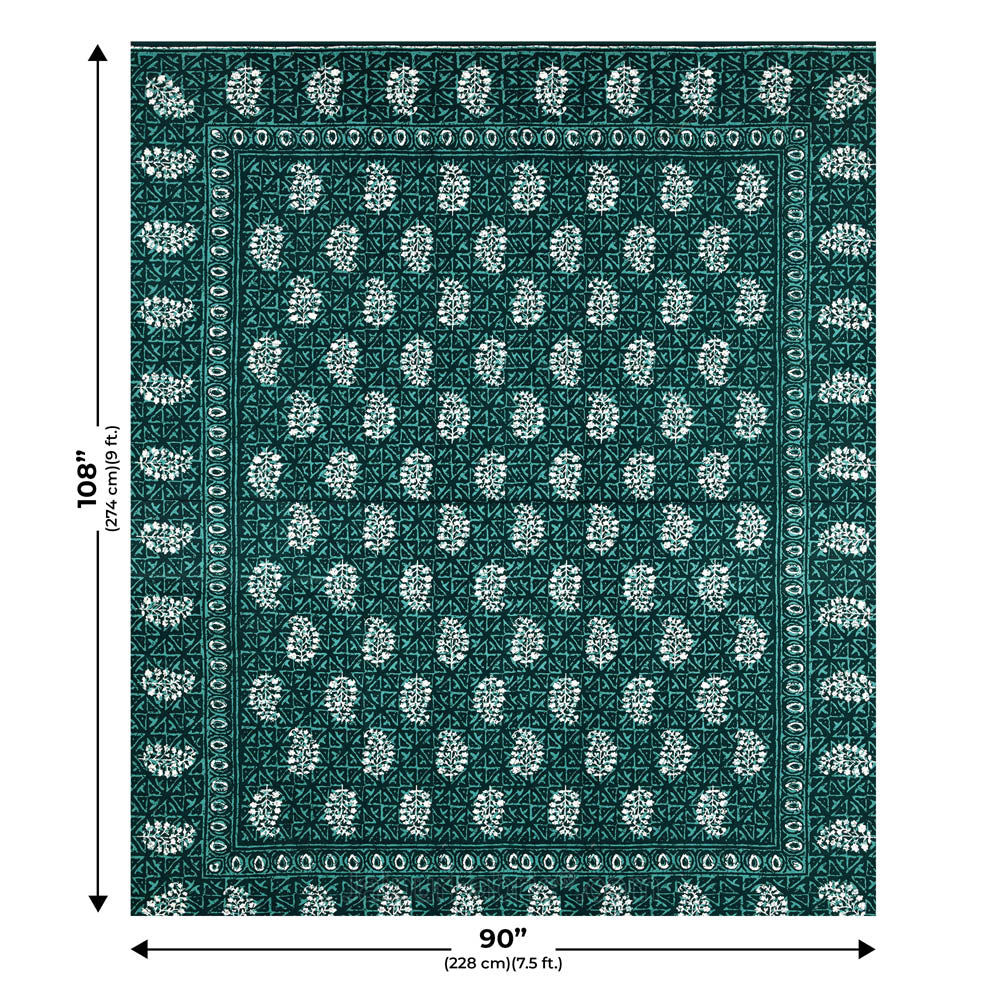 Green Buta Dabu Print Jaipuri Double Bedsheet
